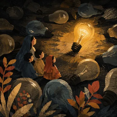 Glowing Bulb of Hope in Darkness