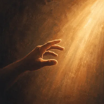 Hand Reaching Toward Hopeful Golden Light