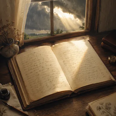 Hopeful Sunlight on an Open Vintage Journal