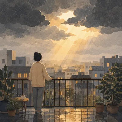 Hopeful Sunlight Over Stormy Balcony