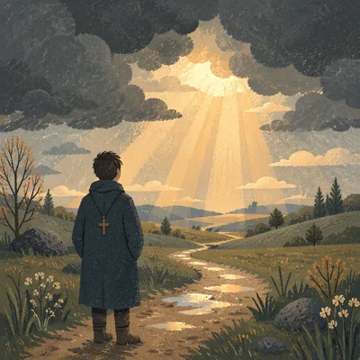 Sunlight Through Storm Clouds on Country Path