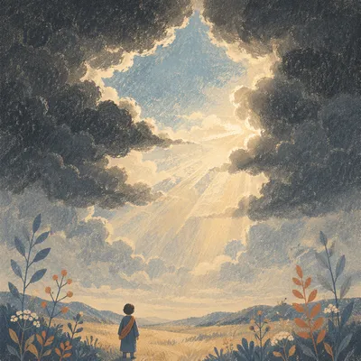 Hope Through Dark Clouds Over Field