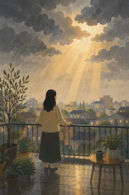 Hopeful Sunlight Over Stormy Balcony