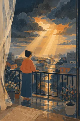 Hopeful Sunlight Through Storm Clouds Balcony