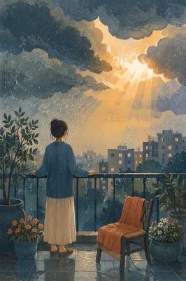 Hopeful Sunlight Through Storm Clouds Balcony Scene
