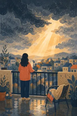 Hopeful Light Through Storm Clouds Balcony Scene