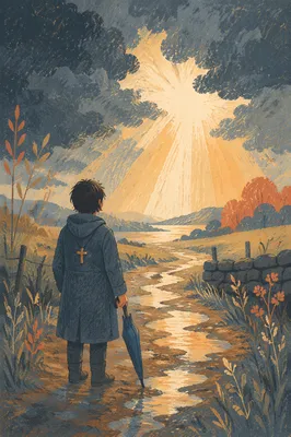 Sunlight Through Storm Clouds on Country Path