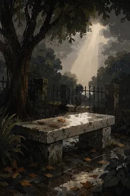 Sunbeam Over Memorial Bench After Storm