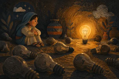 Glowing Bulb of Hope in Darkness