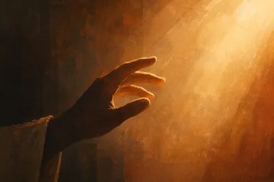Hand Reaching Toward Hopeful Golden Light