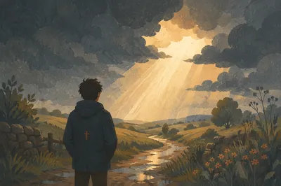 Sunlight Through Storm Clouds on Country Path