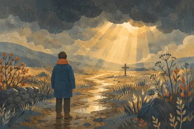 Sunlight Through Storm Clouds on Countryside Path