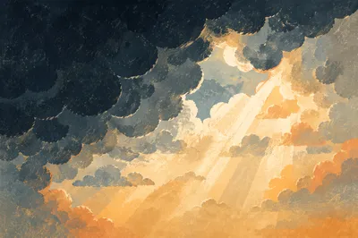 Sunlight Breaking Through Dark Storm Clouds