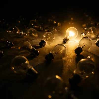 Glowing Light Bulb of Hope in Darkness