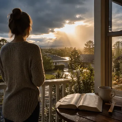 Sunlight Through Storm Clouds on Prayerful Porch
