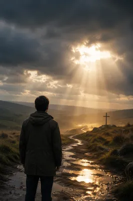 Sunlight Through Storm Clouds on Country Path