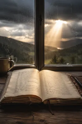 Open Journal by Rain Streaked Window