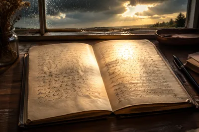Hopeful Sunlight Over Vintage Journal