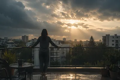 Hopeful Sunlight Over Stormy Balcony