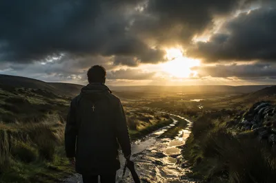 Sunlight Through Storm Clouds on Country Path