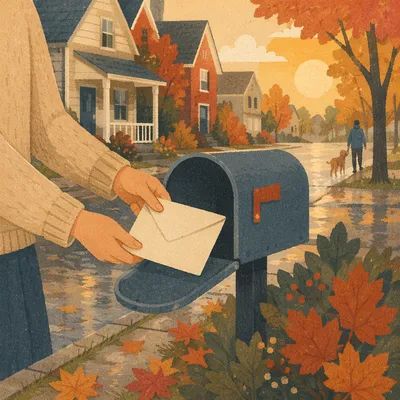 Quiet Suburban Mailbox on Autumn Morning