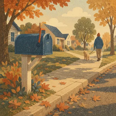 Autumn Mailbox on Quiet Suburban Street