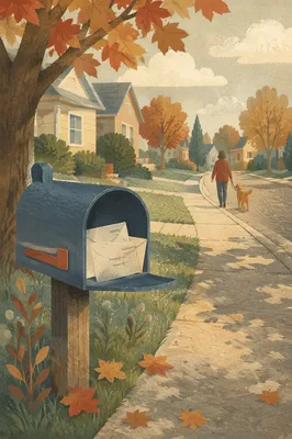 Quiet Suburban Mailbox in Autumn Morning
