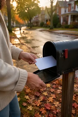Envelope Placed in Suburban Mailbox at Dawn