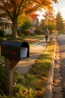 Quiet Suburban Mailbox in Autumn Morning