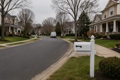 White Mailbox on Quiet Suburban Street