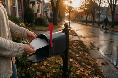 Envelope Placed in Suburban Mailbox Morning