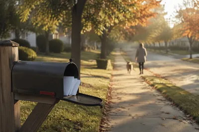Quiet Suburban Mailbox in Autumn Morning
