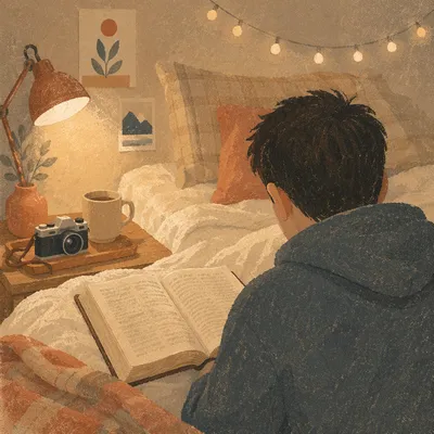 Man Reading Bible by Warm Lamp