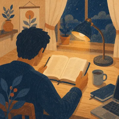 Evening Bible Reading by Warm Lamp
