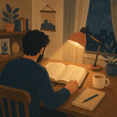 Late Night Bible Reading by Lamplight