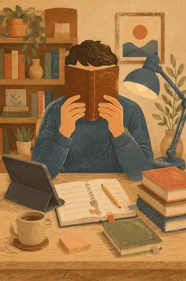 Man Reading Bible by Warm Desk Lamp