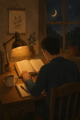 Quiet Night Bible Reading by Lamp Light