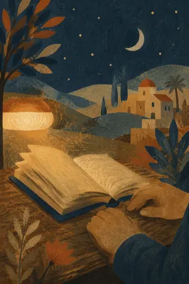 Quiet Bible Reading by Warm Lamp Light