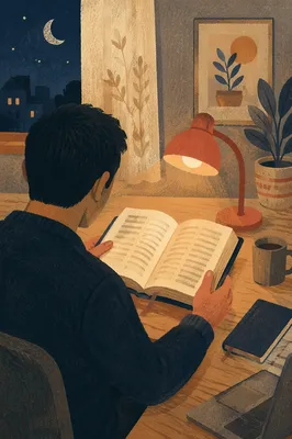 Warm Evening Bible Reading at Home Desk