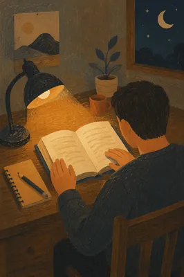 Quiet Bible Reading by Lamp Light