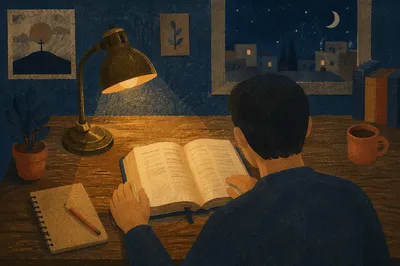 Quiet Bible Study by Warm Desk Lamp