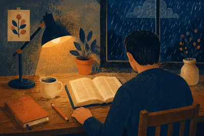 Quiet Bible Reading by Lamplight