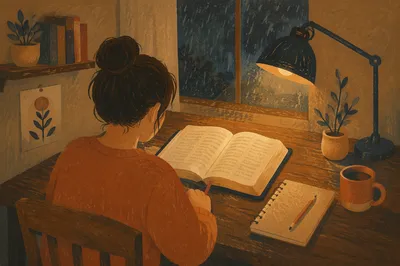 Quiet Night Bible Study by Lamp Light