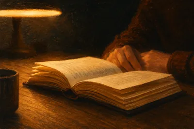 Quiet Bible Reading by Warm Lamp Light