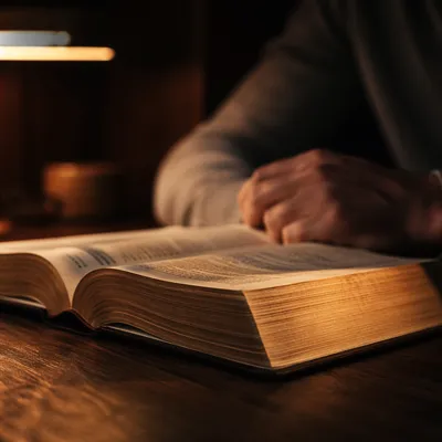 Quiet Bible Reading by Lamp Light