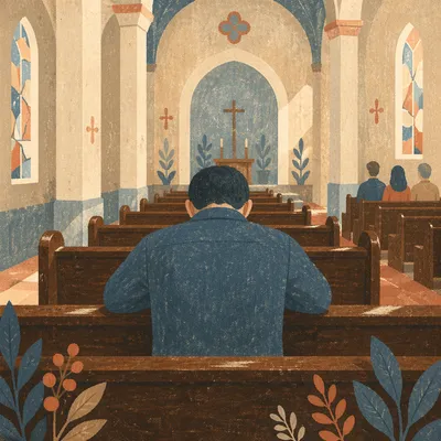 Solitary Prayer in a Quiet Chapel Pew