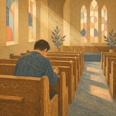 Solitary Prayer in Quiet Church Pew