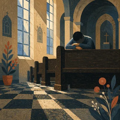 Solitary Prayer in Historic Church Pew