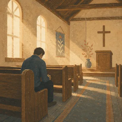 Solitary Prayer in a Wooden Chapel