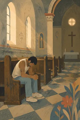 Solitary Prayer in an Old Church Pew